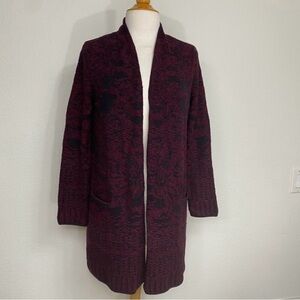 J. Jill Maroon Black Soft Floral Wool Mix Knit Long Cardigan Size SP Classic